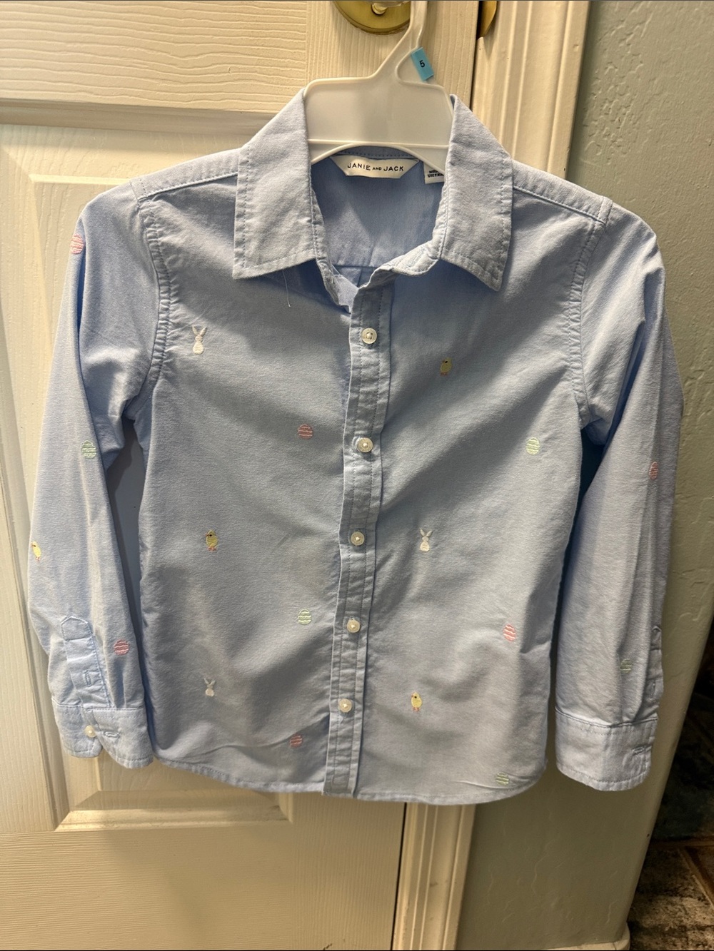 Janie and Jack Light Blue Easter Embroidered Button-Up Shirt for Kids size 6